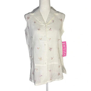 Vintage Linen Floral Embroidered Button-Up Tank PM